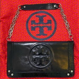 Authentic Tory Burch Black Bombe Reva Clutch Bag